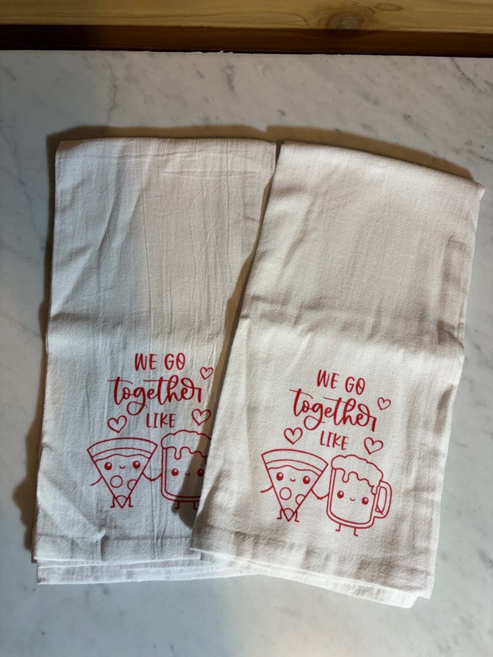 We Go Together Like Pizza & Beer Red Print Tea Towels